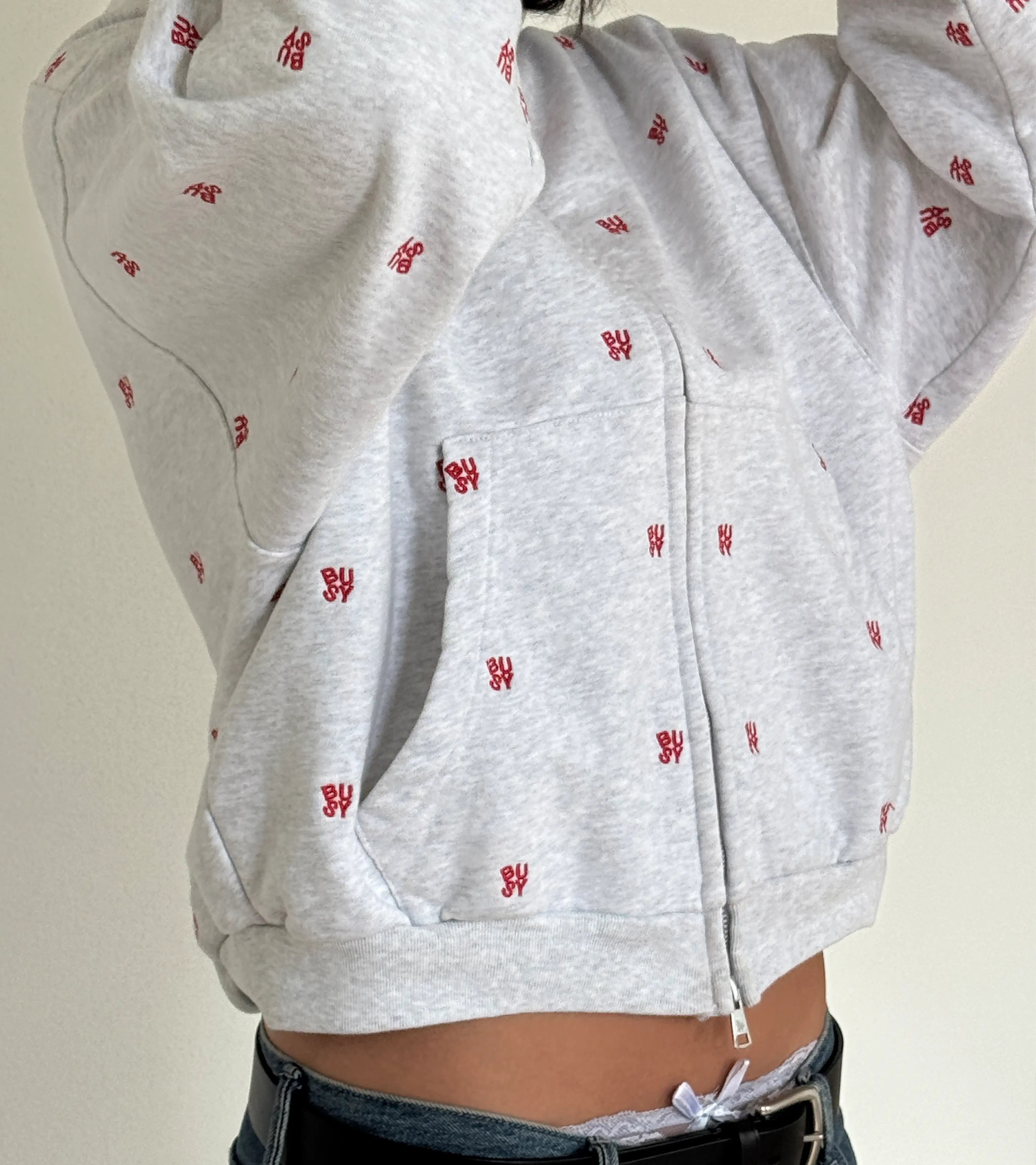 Spellout All Over Zip Hoodie - Ash Grey