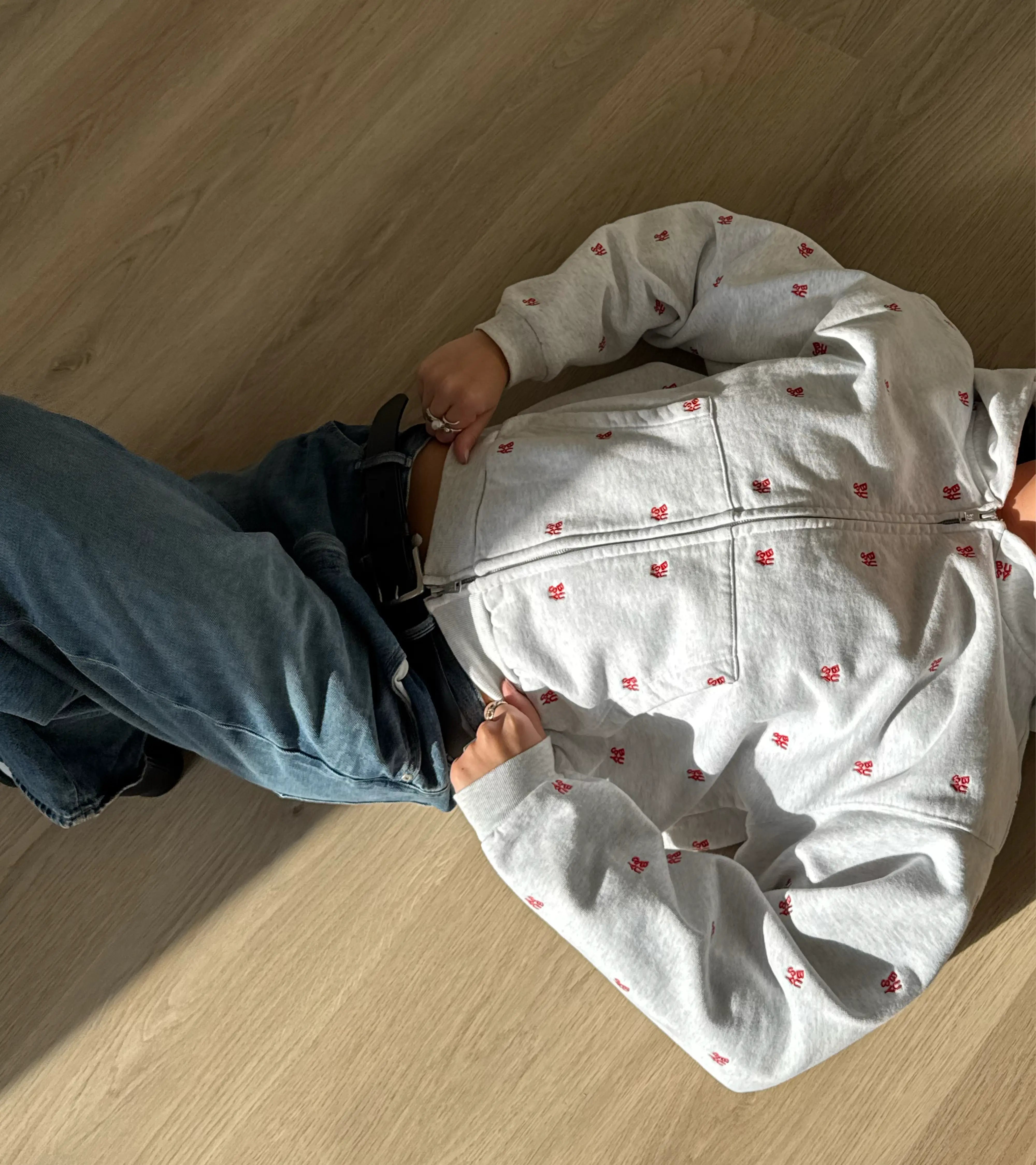 Spellout All Over Zip Hoodie - Ash Grey