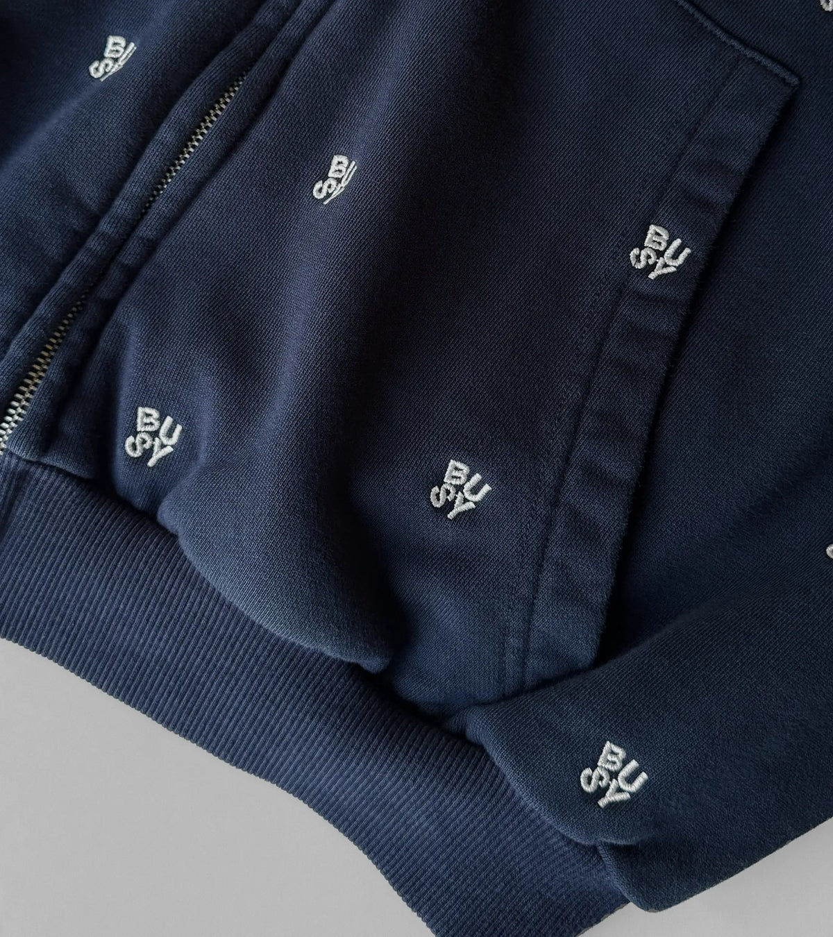 Spellout All Over Zip Hoodie - Navy