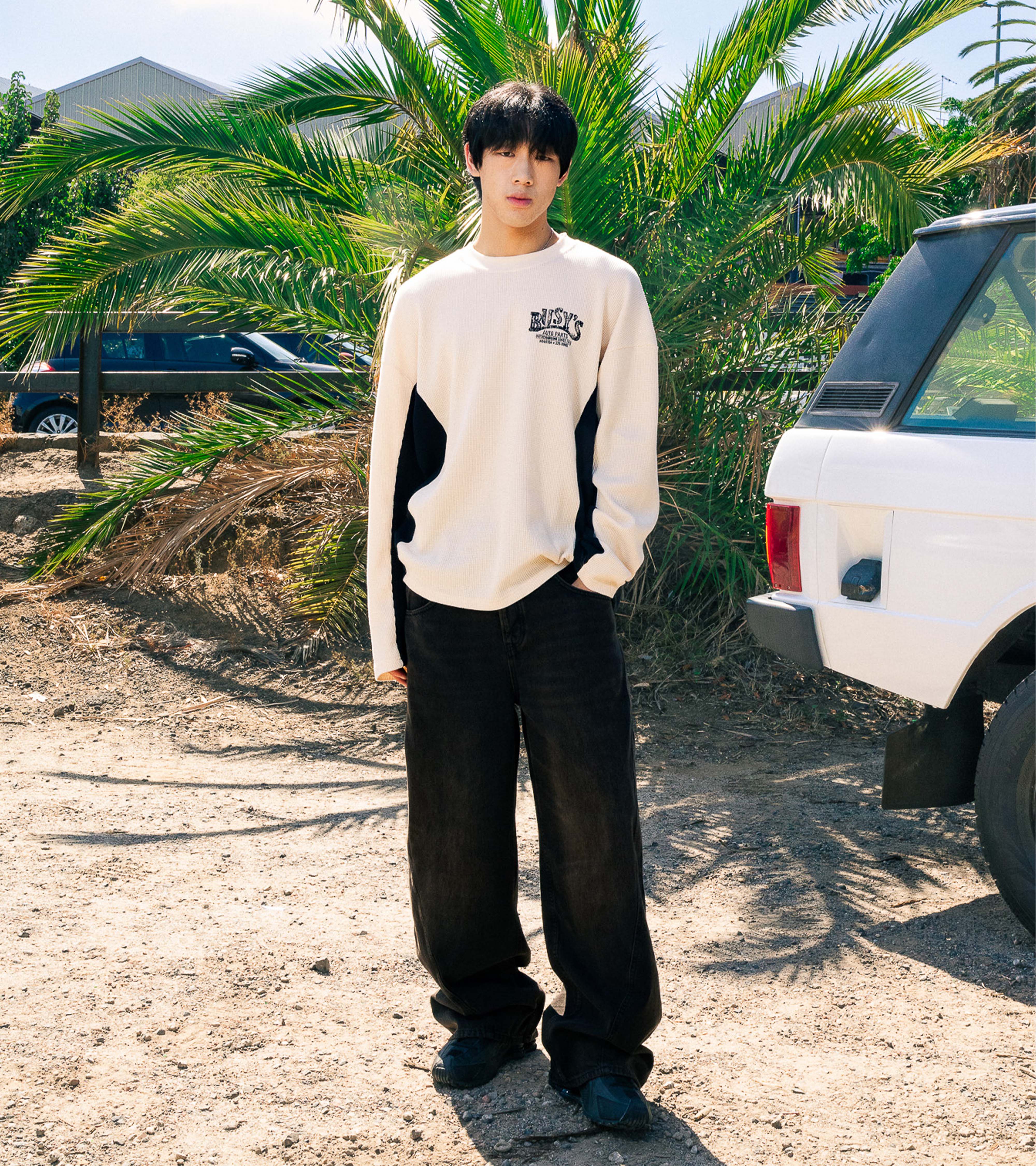 Auto Parts Waffle Long Sleeve - Natural/Black