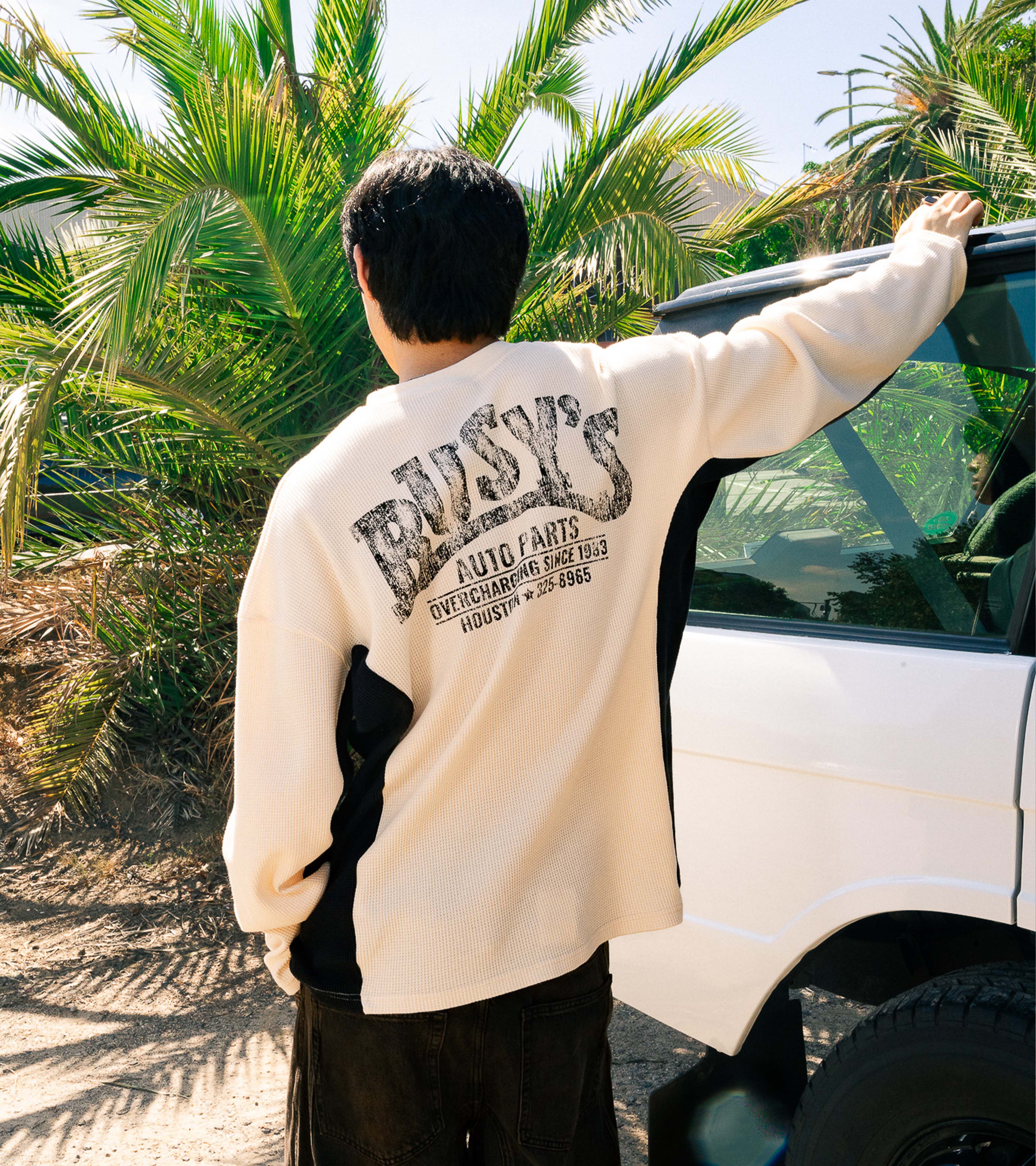 Auto Parts Waffle Long Sleeve - Natural/Black