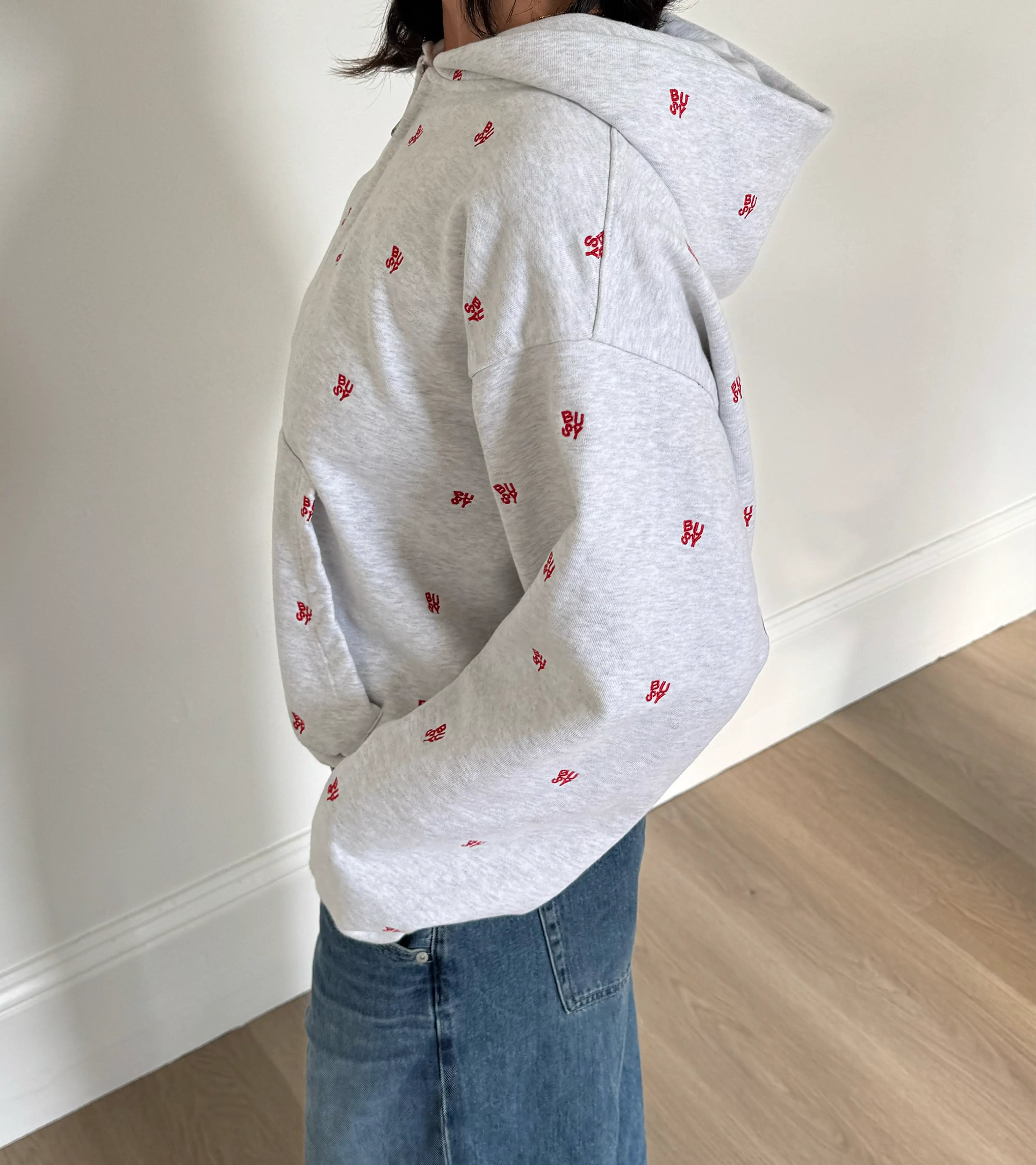 Spellout All Over Zip Hoodie - Ash Grey