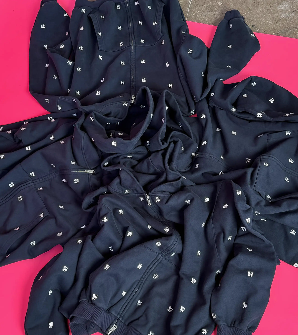 Spellout All Over Zip Hoodie - Navy
