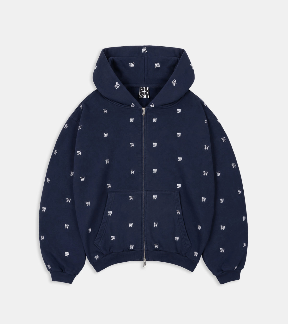 Spellout All Over Zip Hoodie - Navy