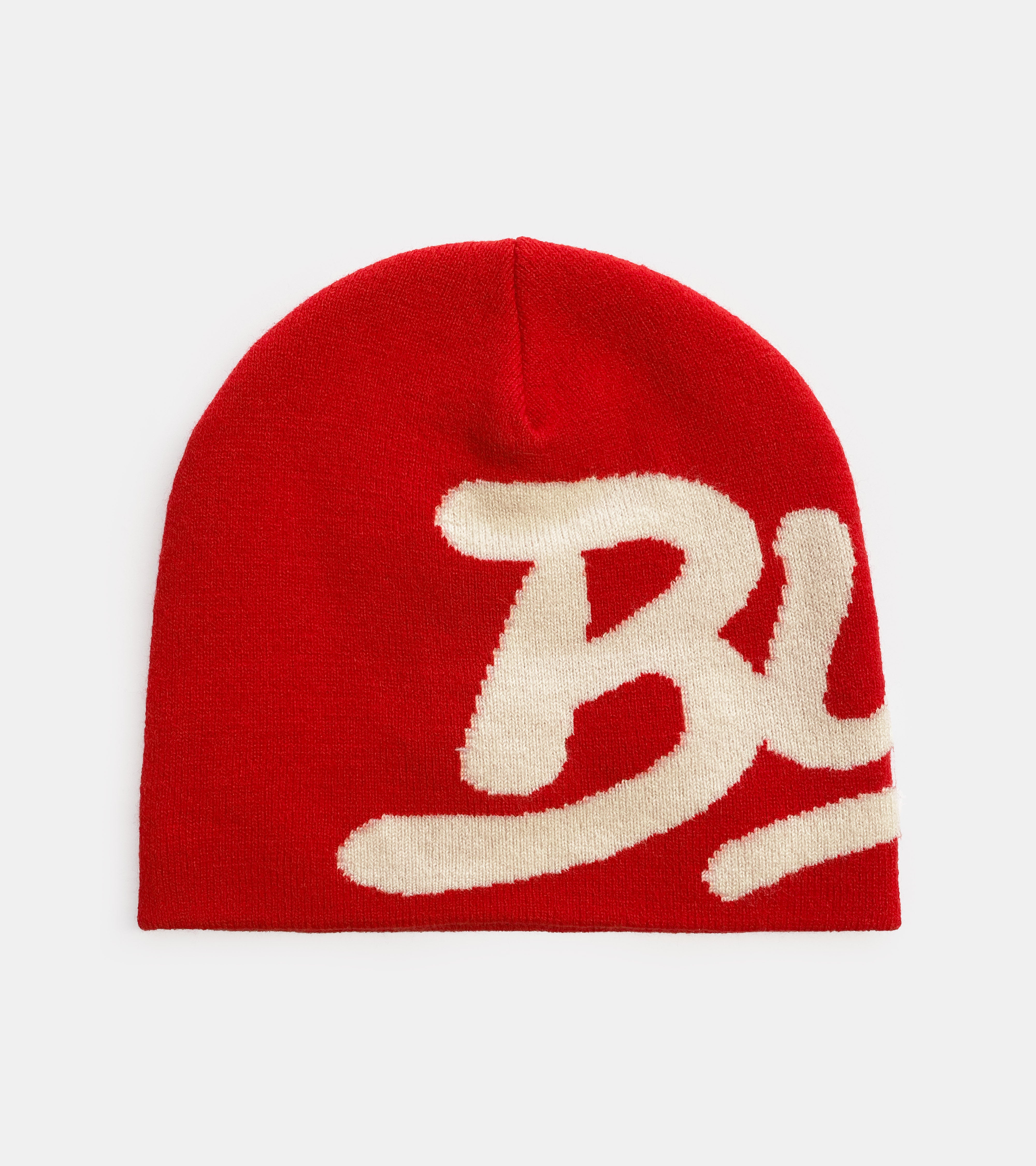 Chain Stitch Logo Beanie - Red/Beige