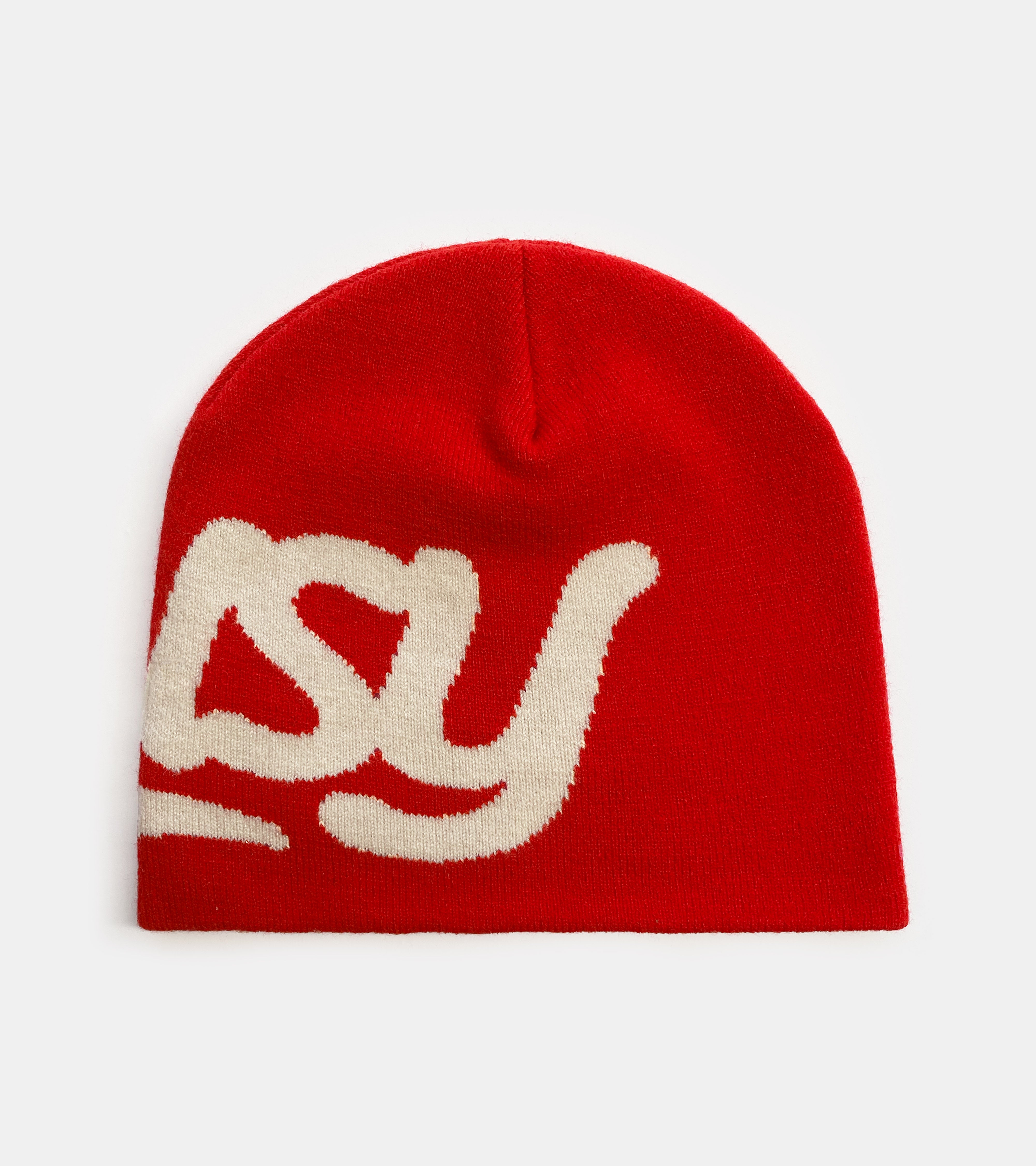 Chain Stitch Logo Beanie - Red/Beige