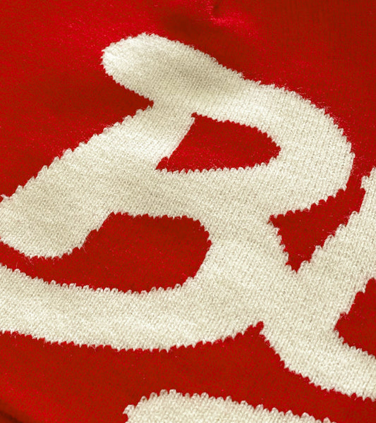 Chain Stitch Logo Beanie - Red/Beige