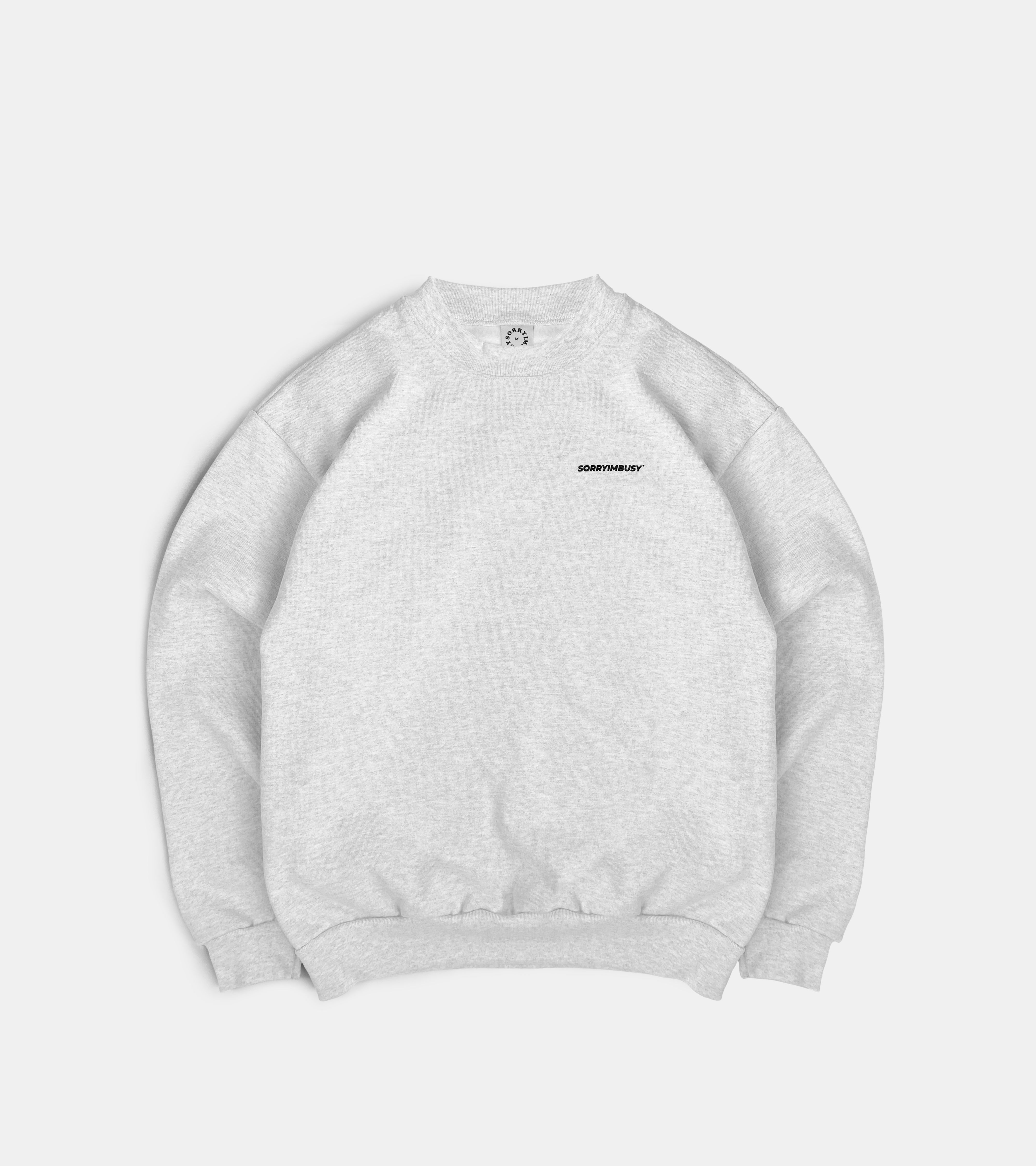 SORRYIMBUSY ASH GREY HEAVYWEIGHT LOGOTYPE CREWNECK - 14OZ 475GSM BOXY FIT MADE IN USA