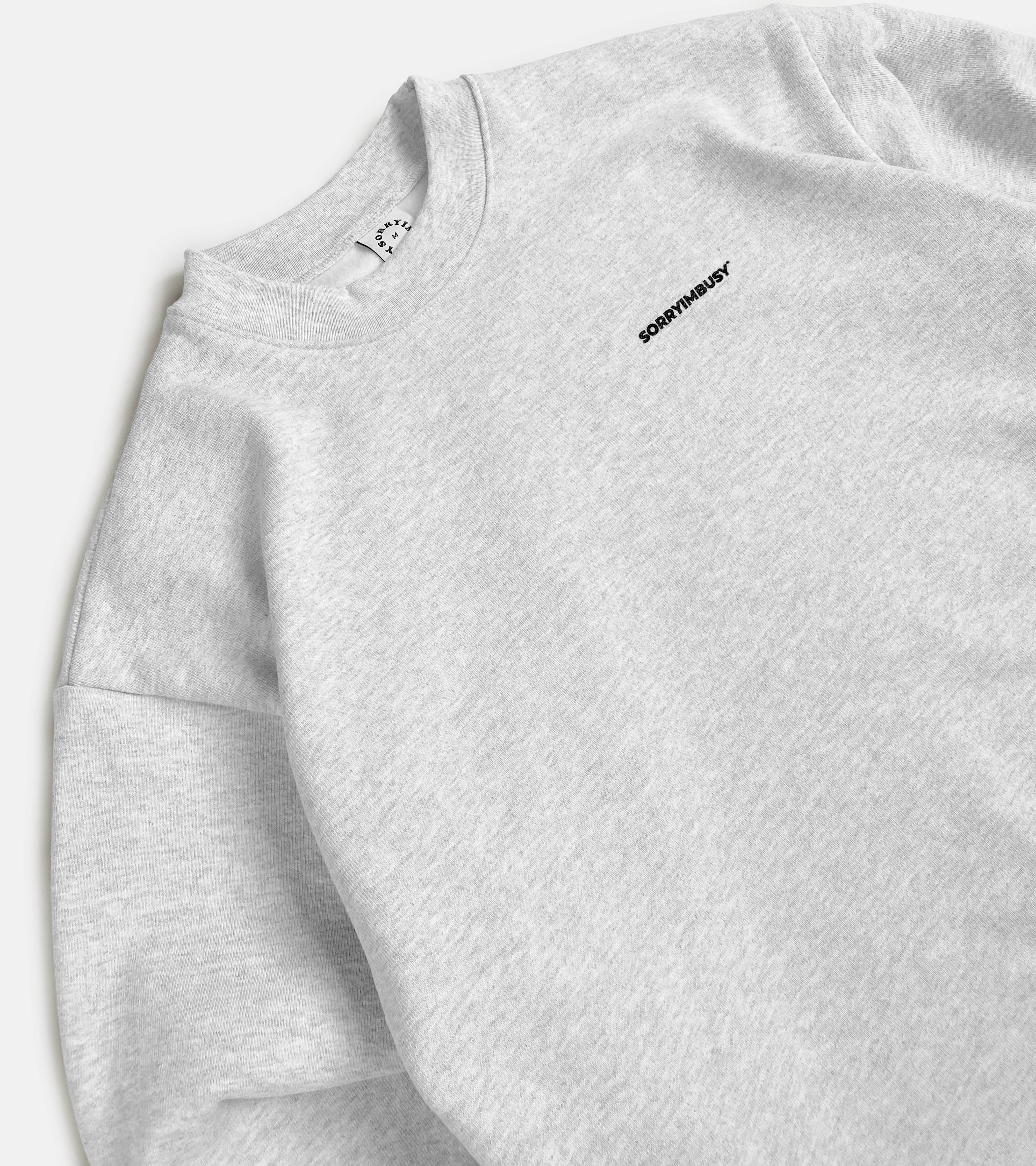 SORRYIMBUSY ASH GREY HEAVYWEIGHT LOGOTYPE CREWNECK - 14OZ 475GSM BOXY FIT MADE IN USA