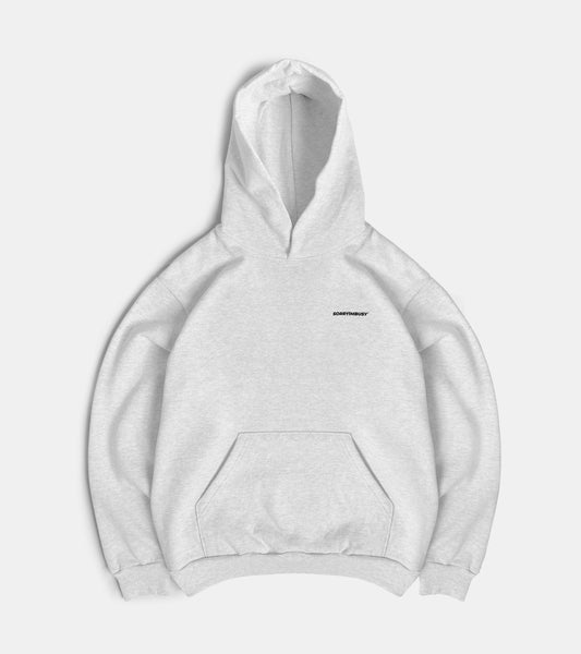 SORRYIMBUSY ASH GREY HEAVYWEIGHT LOGOTYPE HOODIE - 14OZ 475GSM BOXY FIT MADE IN USA