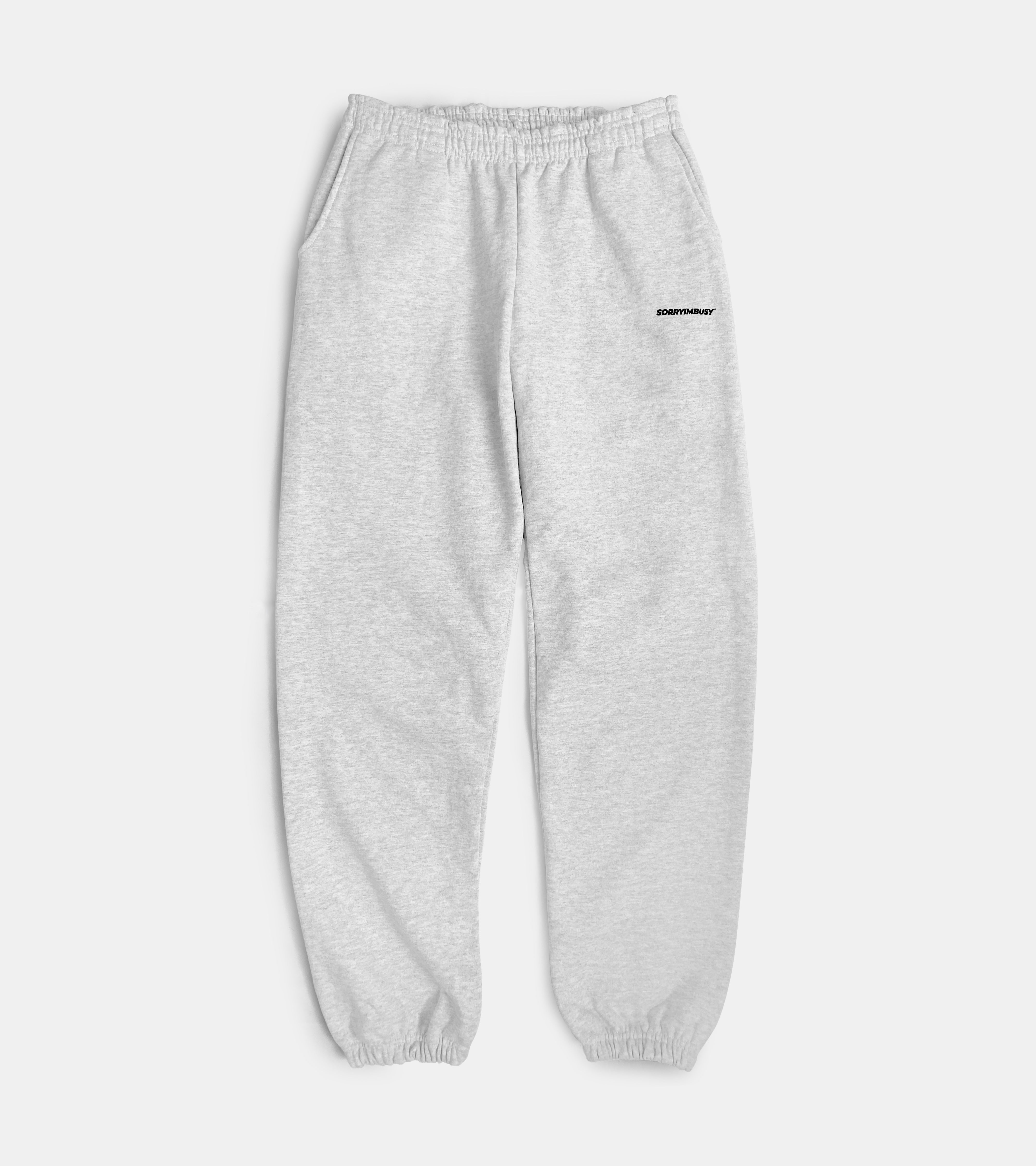 SORRYIMBUSY ASH GREY HEAVYWEIGHT LOGOTYPE SWEATPANTS - 14OZ 475GSM BOXY FIT MADE IN USA