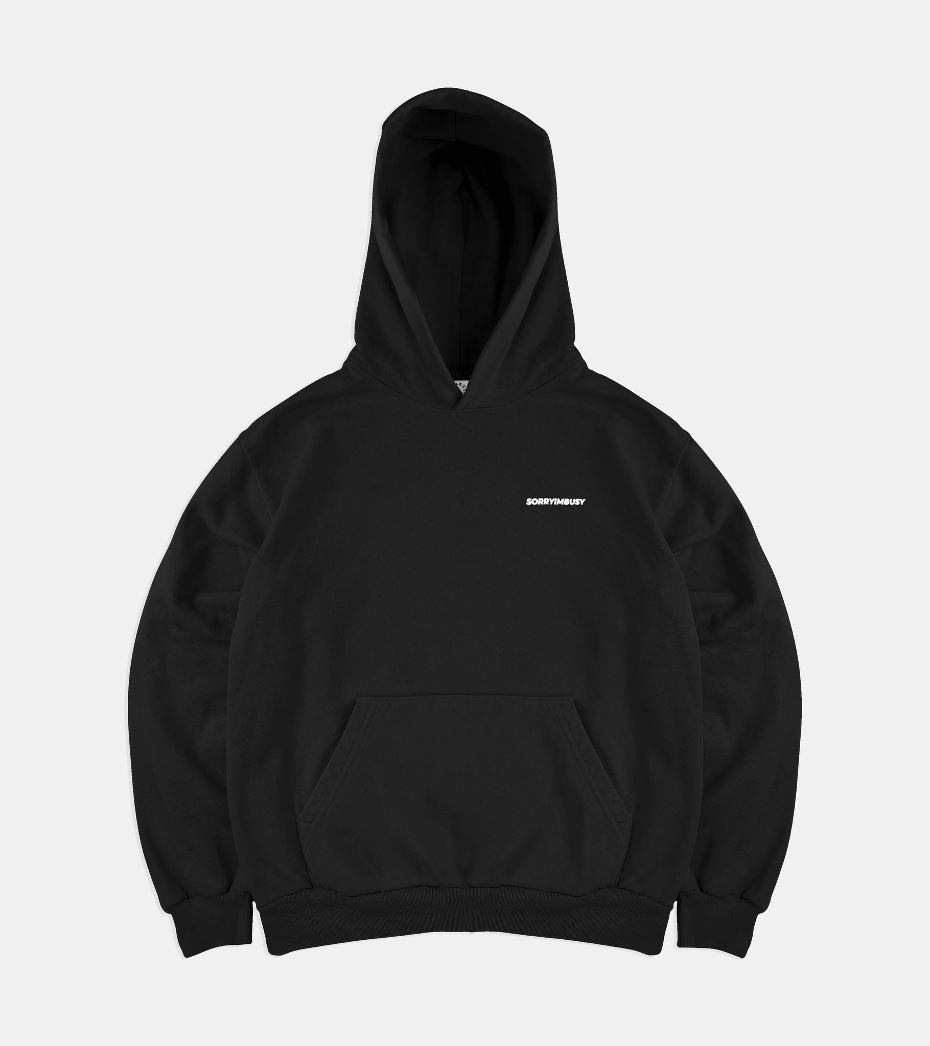 SORRYIMBUSY - BLACK LOGOTYPE HOODIE - 14OZ HEAVYWEIGHT 100% COTTON - MADE IN USA