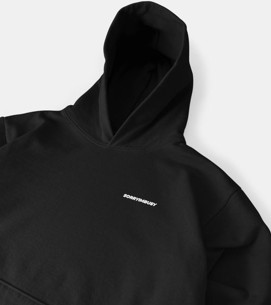 SORRYIMBUSY - BLACK LOGOTYPE HOODIE - 14OZ HEAVYWEIGHT 100% COTTON - MADE IN USA