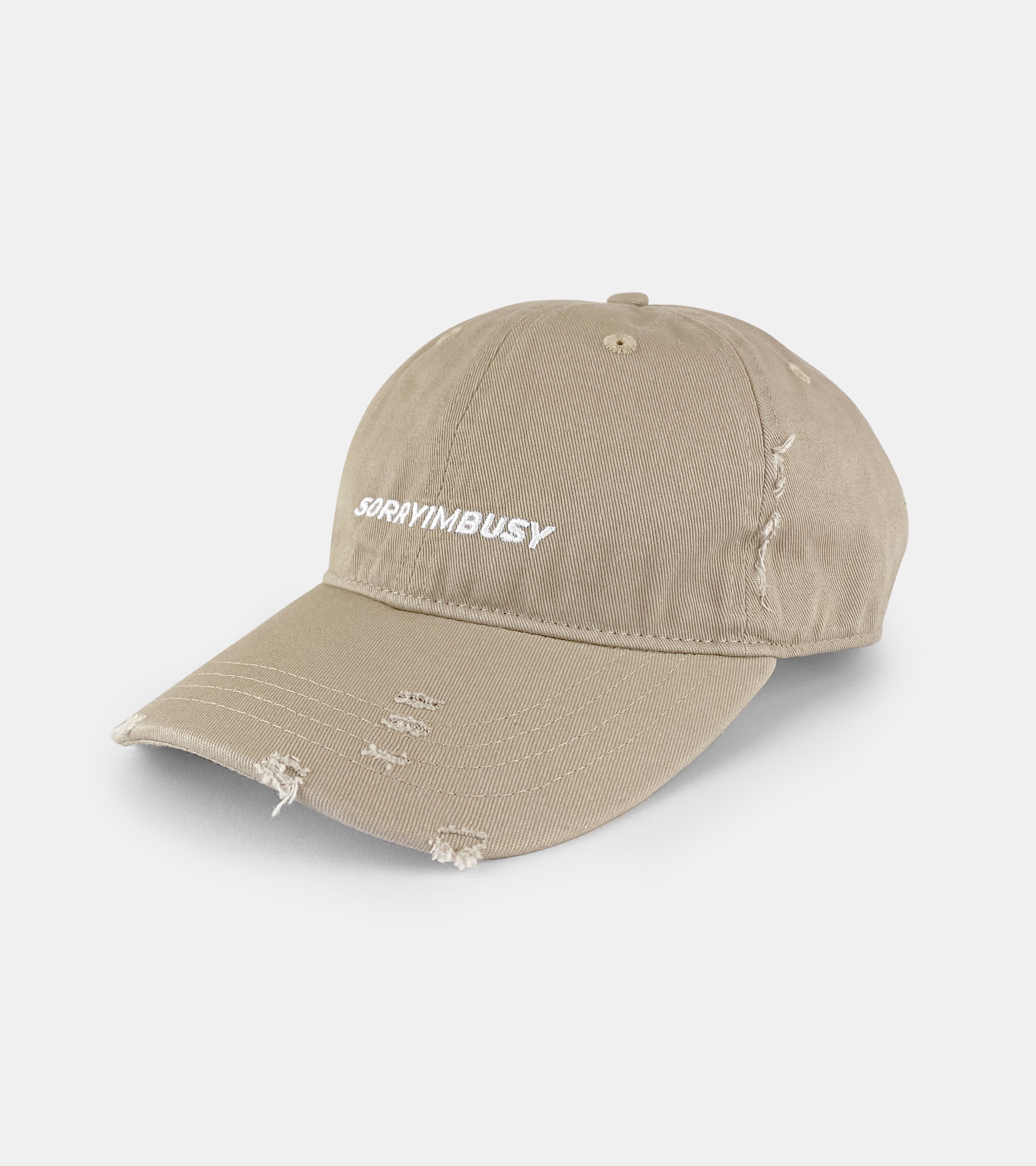 Distressed Logo Cap - Beige