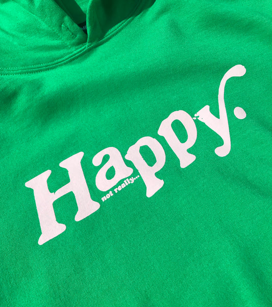GREEN HAPPY HOODIE BY SORRYIMBUSY