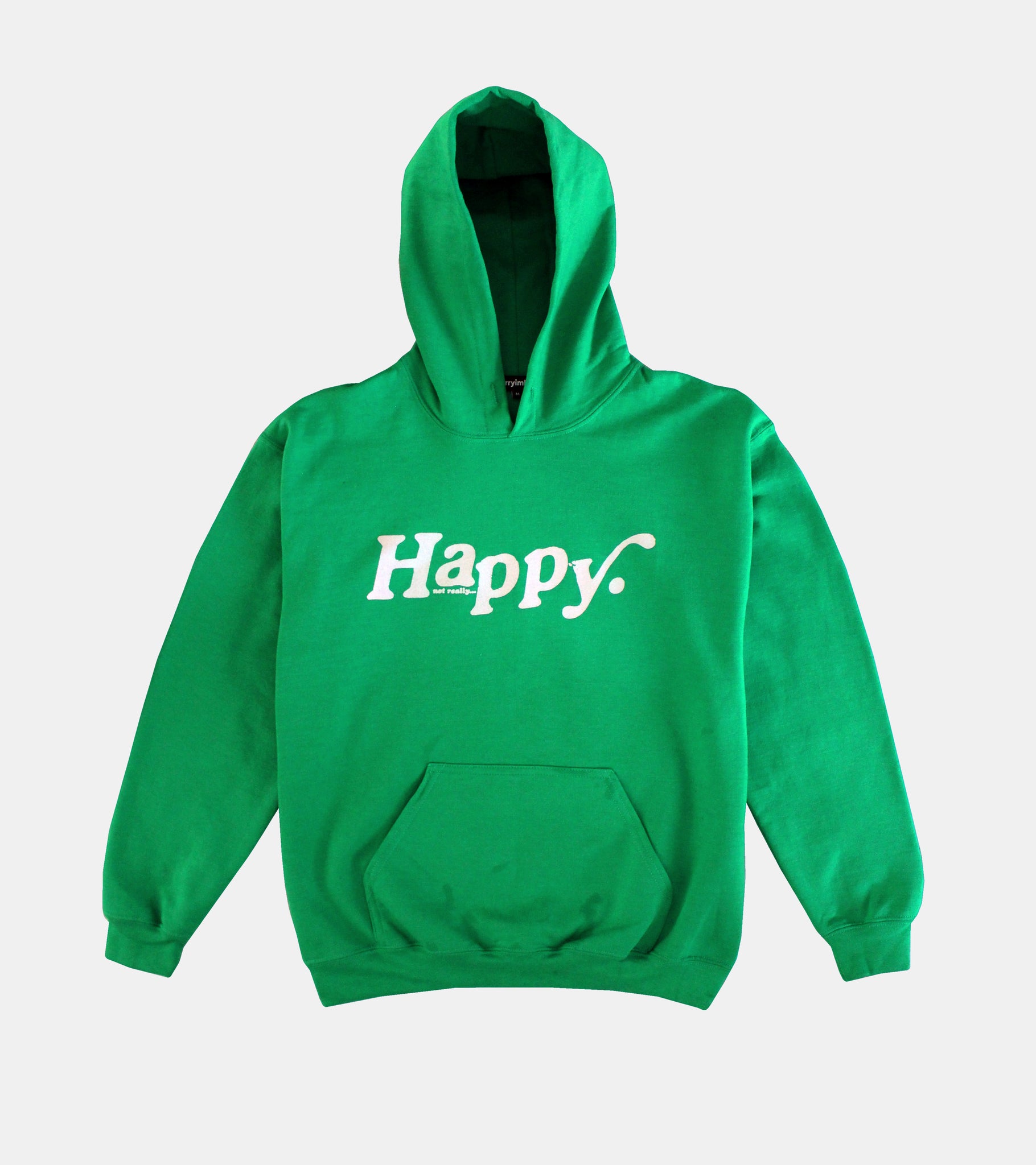 GREEN HAPPY HOODIE BY SORRYIMBUSY
