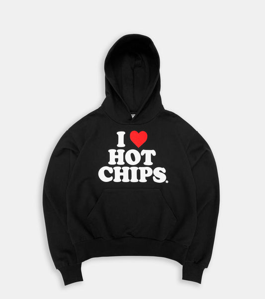 I LOVE HOT CHIPS HOODIE 460GSM ORGANIC COTTON SORRYIMBUSY - BLACK