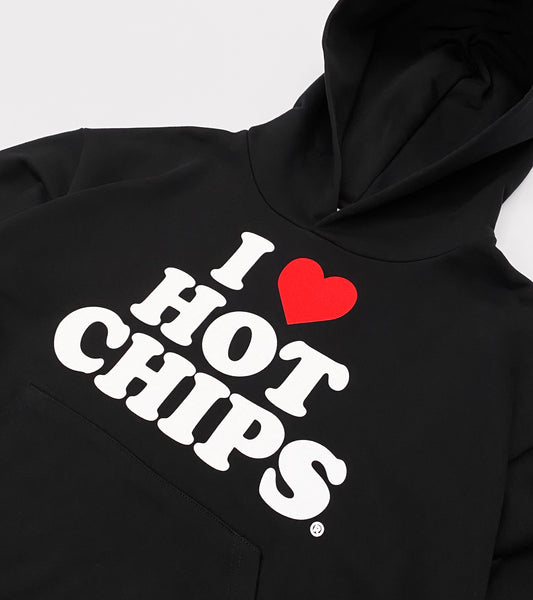 I LOVE HOT CHIPS HOODIE 460GSM ORGANIC COTTON SORRYIMBUSY - BLACK