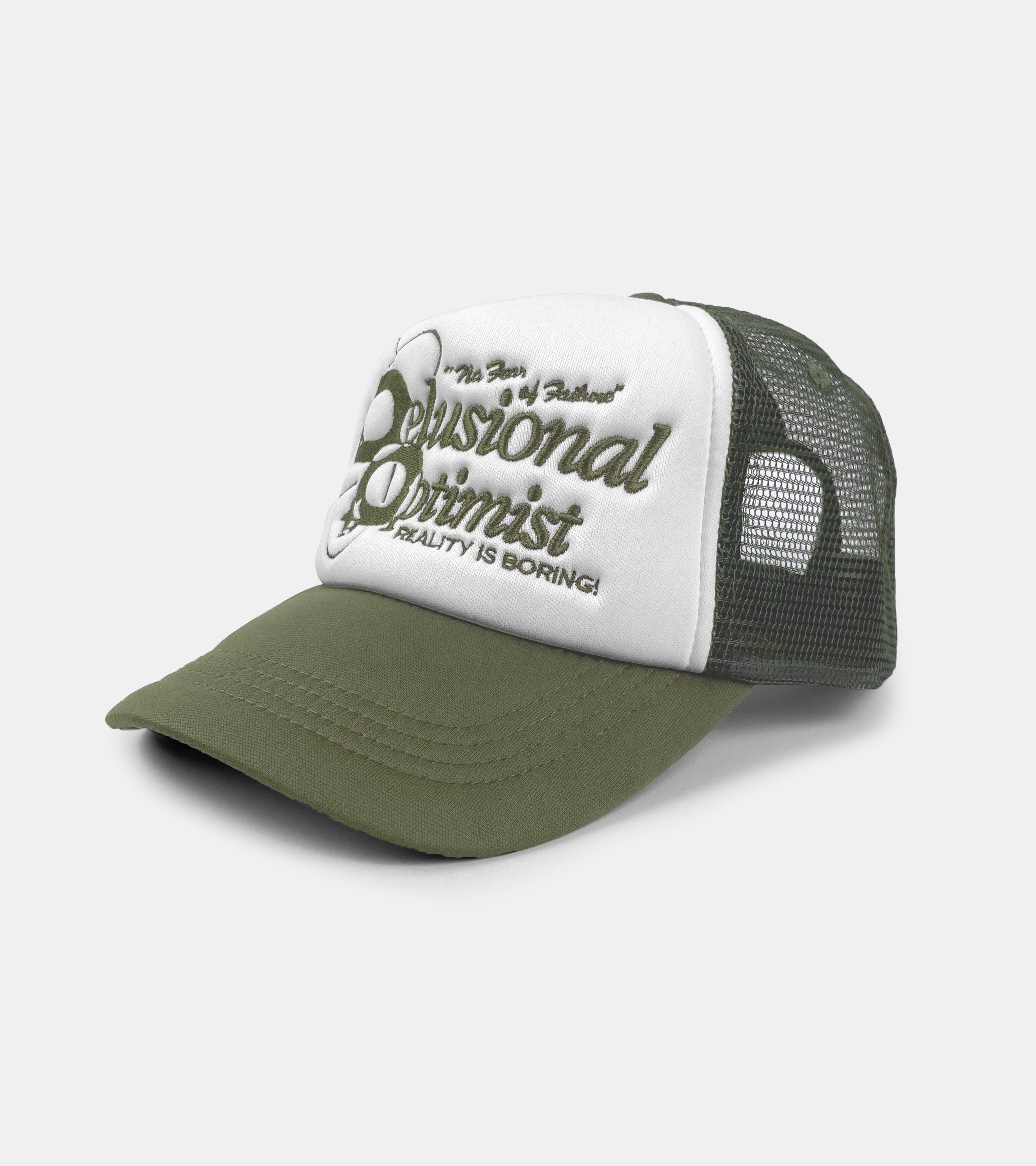 SORRYIMBUSY - DELUSIONAL OPTIMIST TRUCKER CAP - OLIVE