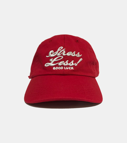 RED STRESS LESS CAP BY SORRYIMBUSY