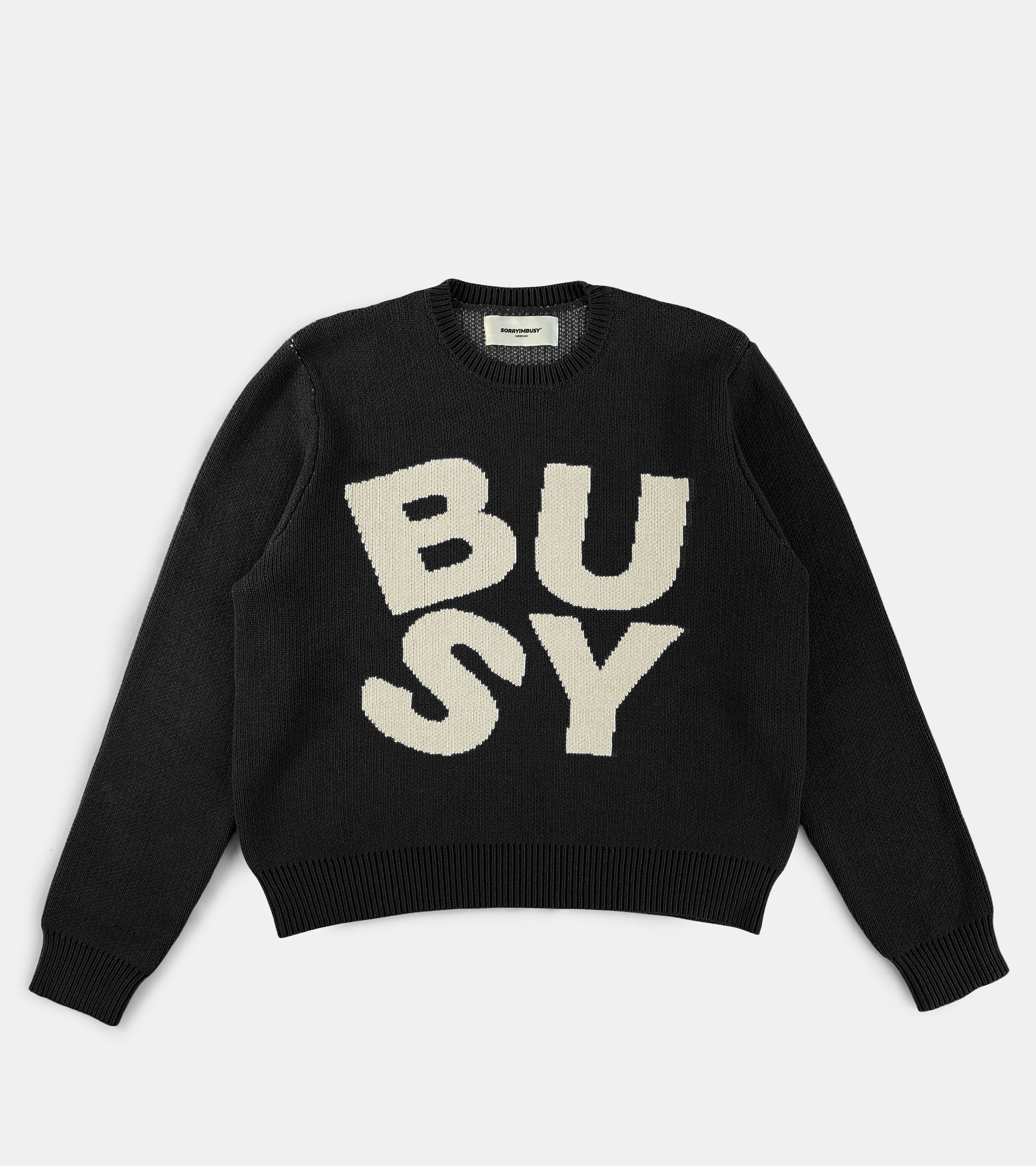 SORRYIMBUSY - Spellout Heavyweight Jacquard Knit in Black - 100% Cotton