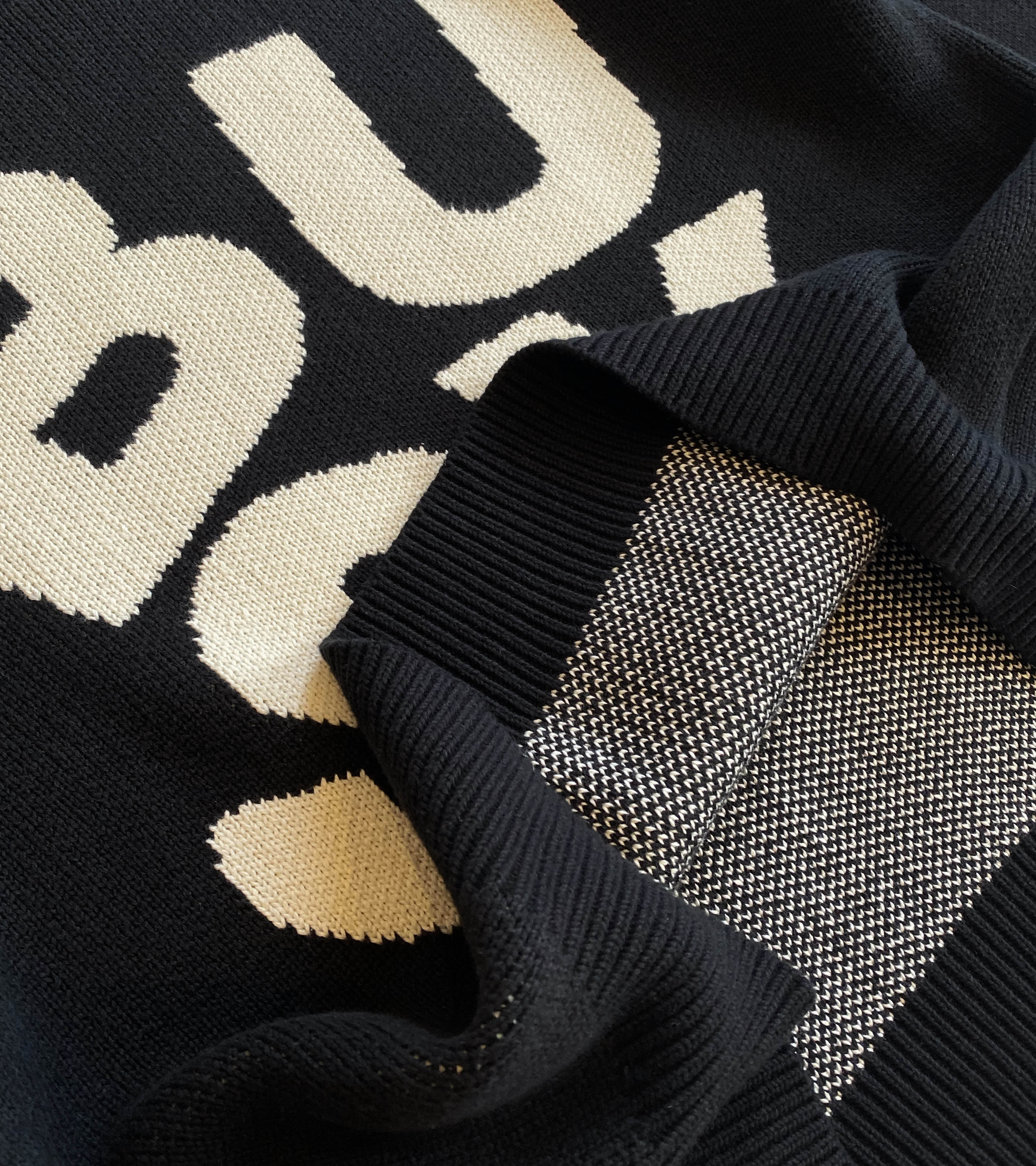 SORRYIMBUSY - Spellout Heavyweight Jacquard Knit in Black - 100% Cotton