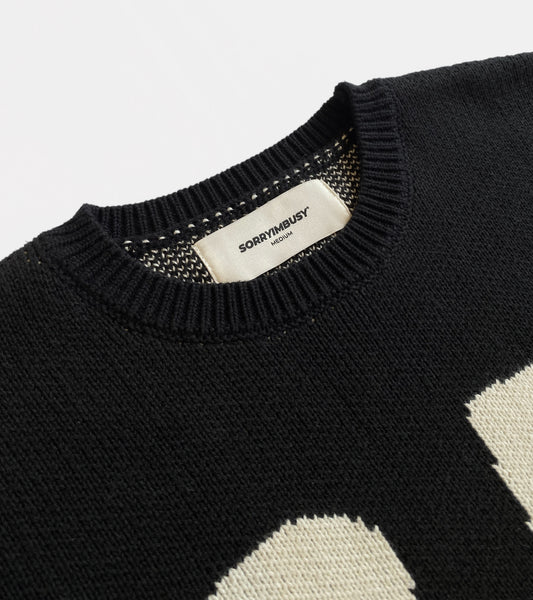SORRYIMBUSY - Spellout Heavyweight Jacquard Knit in Black - 100% Cotton