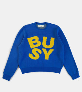 SORRYIMBUSY - Spellout Heavyweight Jacquard Knit in Royal Blue - 100% Cotton